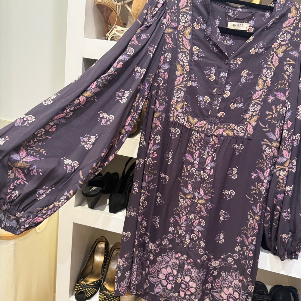 Spell Long Sleeve Dress in Purple Floral - Picture 3 of 4